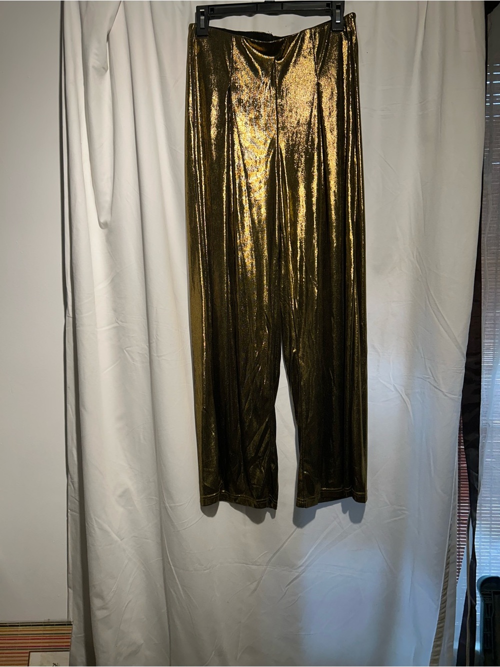 Gold lamé metallic wide leg palazzo pants elastic waist glam